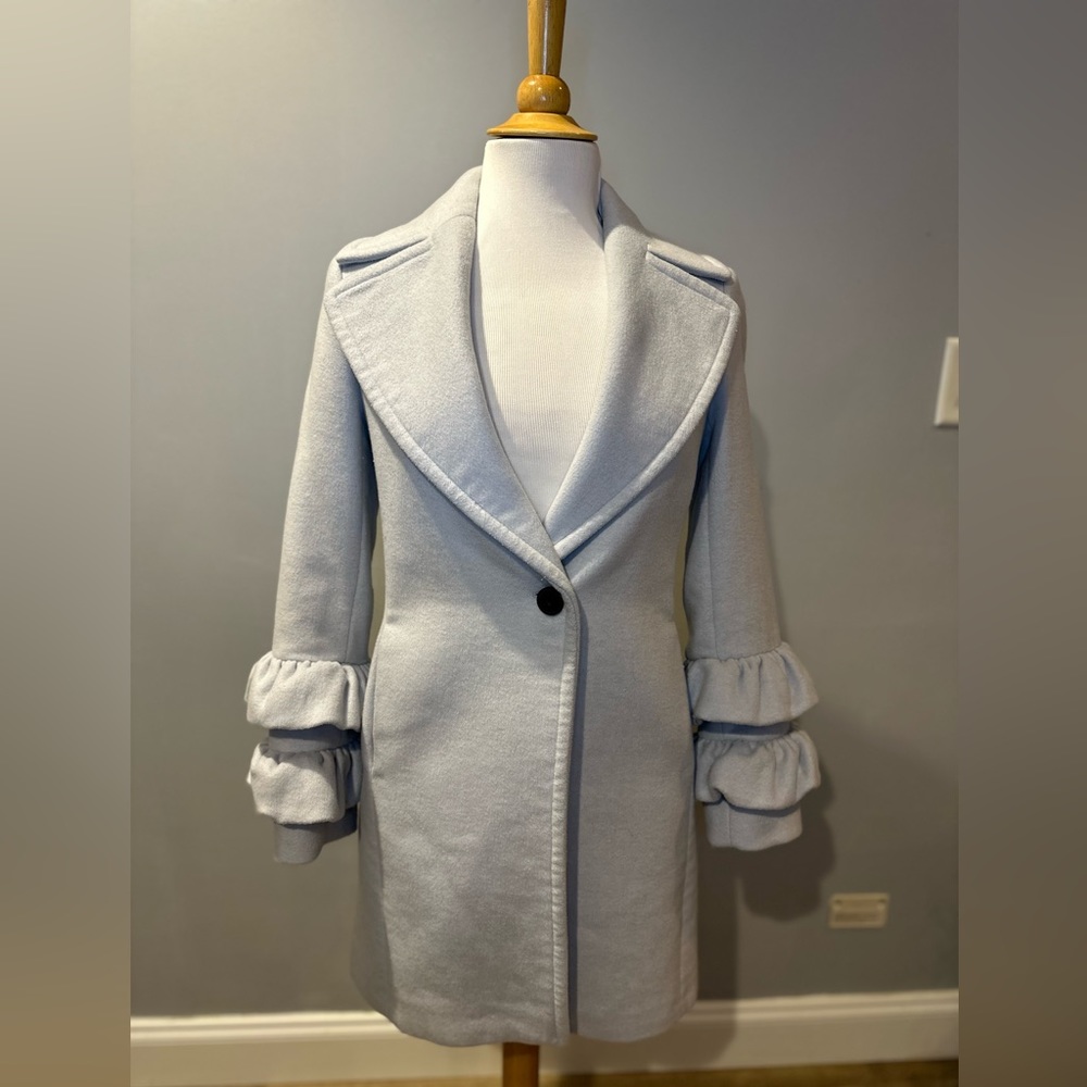 Like new! Club Monaco wool coat light blue ruffle sleeves size xs